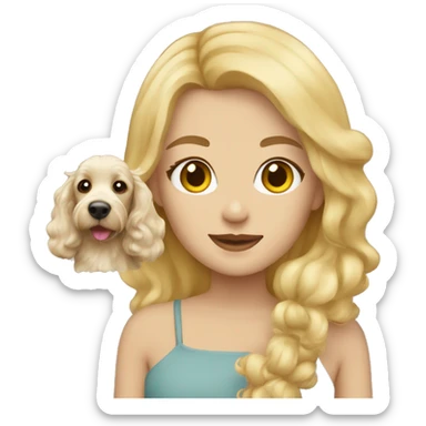 Blonde girl with blonde cockapoo, love sticker