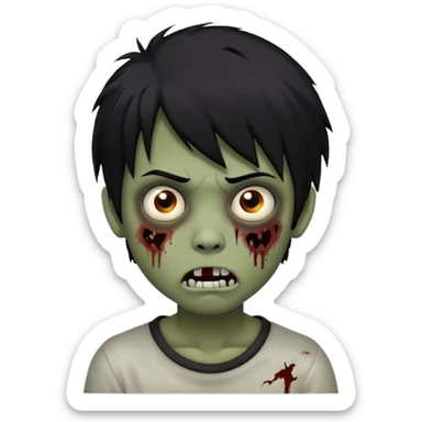 boy, zombie, black hair, medium long, emo, shaggy, dark, spooky, creepy expression emoji sticker
