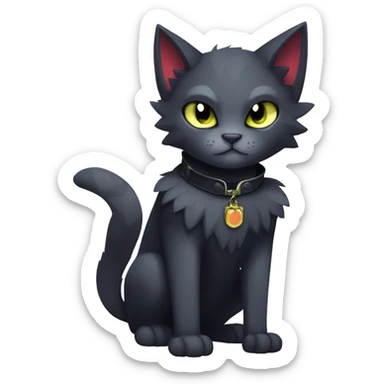 cool edgy fantasy dark-shadow-themed animal vampiric cat hybrid Fakemon  with a collar full body sticker