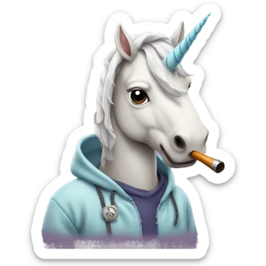 Unicorn wearing a hoodie smoking a pipe sticker