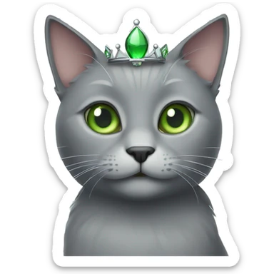 Grey cat with green eyes and a Princess crown  sticker