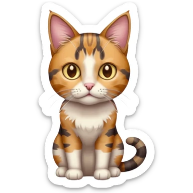 full body anxious looking colourful light calico tabby cat with hazel eyes and patchy brown tabby sections of fur sticker