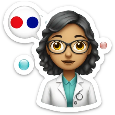 Scientist girl with Indian, Korean flag andbubbles sticker