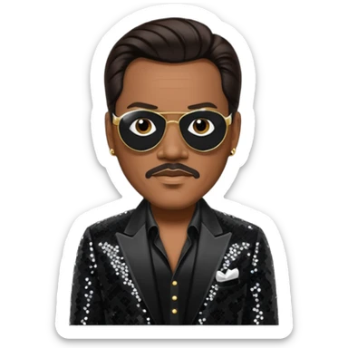 Charlie Wilson with dark brown hair, black sequin outfit sticker