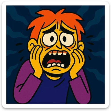 abject fear and misery, dread, expressive face, wide eyes, trembling, cartoon style sticker