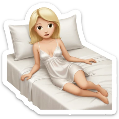 Naked woman, thin blonde, C Cup, lying in bed, open legs, frontal view sticker