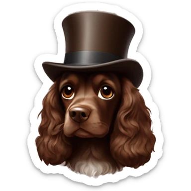 Chocolate brown cocker spaniel wearing top hat sticker