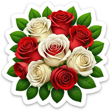 round bouquet of red and white roses with greenery sticker