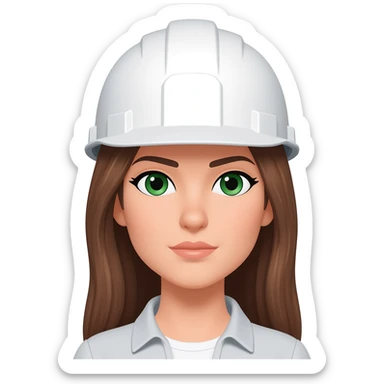 Ingeniera mujer pelo marron ojos verdes piel blanca y casco blanco sticker