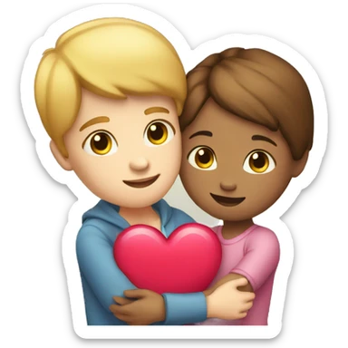 White skin Young man and girl hugs with heart sticker