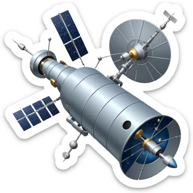 orbiting satellite in space observing stars sticker