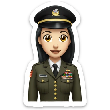 Pale light skin girl with black long hair wearing marine corps uniform  sticker