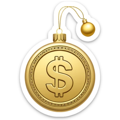 money themed christmas ornament hanging from a thread sticker
