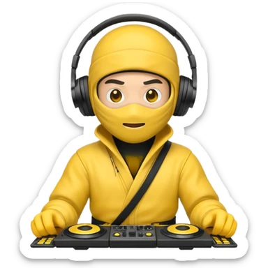 Make a customized yellow  emoji that has dj headphones on and a ninja outfit sticker