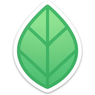 Make this green leaf icon much larger, keeping the modern lineal color icon style with black outlines and transparent background. sticker