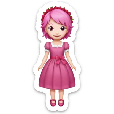 Isolated detaile illustration incredibly raspberry torte doll figurine full body with pink hair and a raspberry barrette sticker