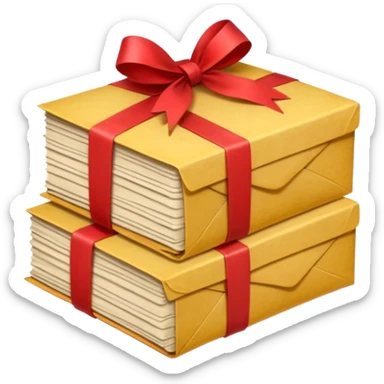 Stack of aged letters, tied with a red ribbon, envelopes, corespondence sticker