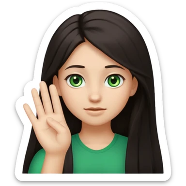 Animated girl dark long hair green eyes emoji holding right side of the head with her hand with duh facial expression  sticker