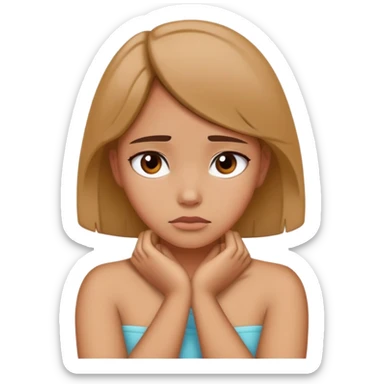 btunette girl with her hands crossed over her neck looking sad  sticker