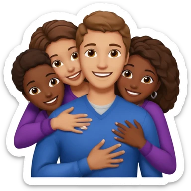 one american italian young brown-haired man surrounded by three african women with large butts hugging him and each other and massaging his crotch sticker