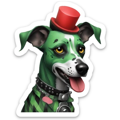 Punk Green gray black red punk dog joker clown facepaint tattoos punk lurcher surrealism  sticker