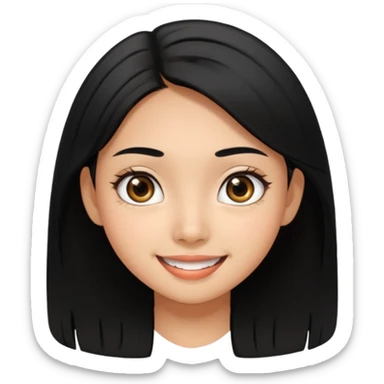 20 yr old asian woman hair  center part big eyes big smile tanned skin straight black hair sticker