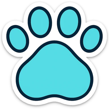 Cyan pawprint, animal paw with pads and toes, light cyan color sticker