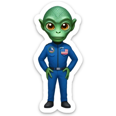 Reptilian Alien man general blue uniform usa space force, full body,  sticker
