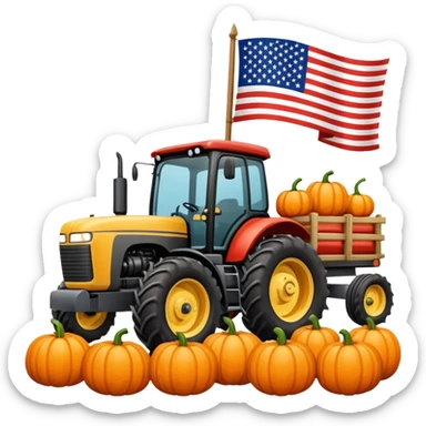 Fall hay bale trailer rides with USA flag on tractor sticker