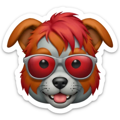 Zombie dog with red hair and sun glasses face sticker