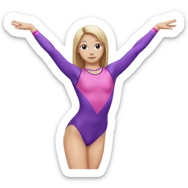 Gymnast with long dirty blonde straight hair wearing a pink and purple leotard sticker