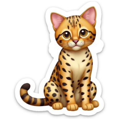 cinematic-[Bengal cat]-realistic-full-body-sitting-emoji,-tail-curled-playfully-around-its-paws,-head-tilted-dramatically,-sleek-[leopard patterned]-fur,-simplified-yet-hilariously-adorable-features,-highly-detailed,-glowing-with-an-almost-sarcastic-glow sticker