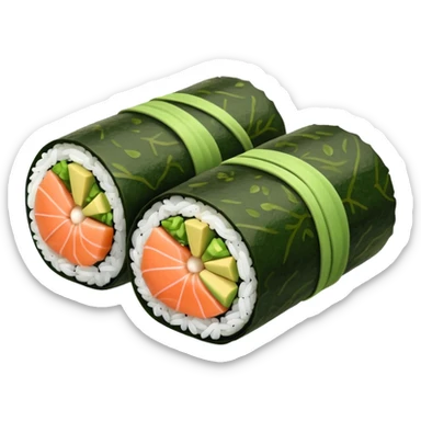 ["Salmon and avocado sushi roll wrapped in seaweed."] sticker