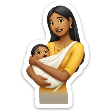 A desi indian women playing with her baby sticker