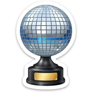 Competition trophy with a silver disco ball on top sticker