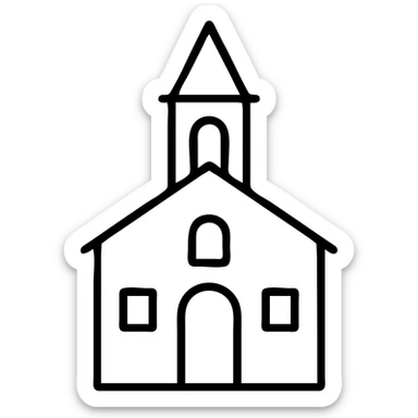 outlined icon of a traditional church building with steeple, no fill sticker