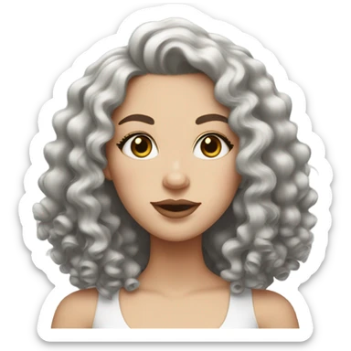 White girl, black thick curly hair, middle hair parting and juicy lips sticker
