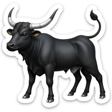 cinematic-[black bull]-realistic-full-body-standing-emoji,-tail-flicking-lazily,-head-tilted-dramatically,-sleek-[black]-fur,-simplified-yet-realistic-focused-features,-highly-detailed,-glowing-with-an-almost-sarcastic-glow sticker