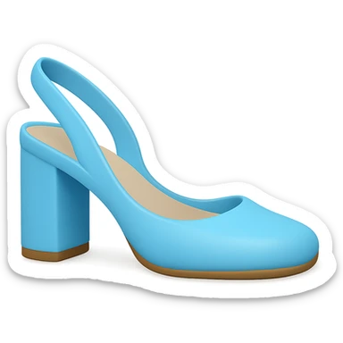 Edit the image to depict a light blue slingback high heel shoe with a slightly flat, very thick heel in the style of Apple emojis. Ensure the background is transparent. sticker