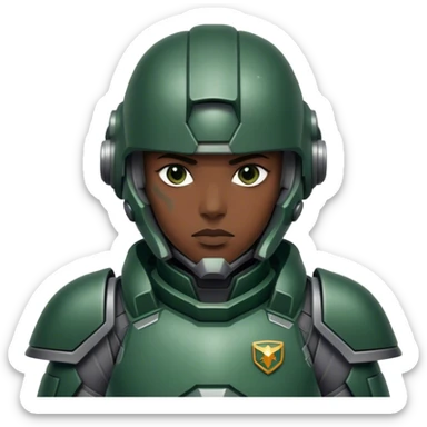 Cinematic Realistic StarCraft Terran Marine Portrait, depicted with rugged determination and futuristic military precision. Clad in advanced, intricately detailed tactical armor in consistent dark green and grey hues, his steely eyes and determined features exude unwavering resolve. Rendered with lifelike texture and dynamic, high-contrast lighting, high shine, noble and disciplined, capturing the essence of a legendary Terran Marine poised for interstellar battle. sticker