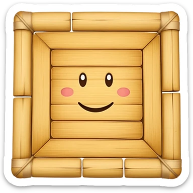 A 3D cartoon flat woven mat made of straw or bamboo strips, top-down view, soft shadow. sticker