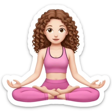pale white girl with long brown curly hair yoga pink sticker