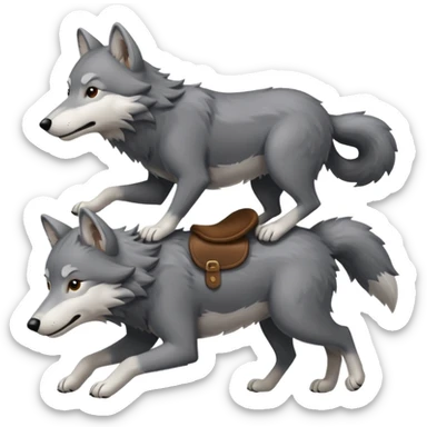 A wolf riding on the back of another little wolf sticker