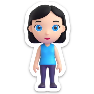 AI emoji character with black hair and blue eyes, standing straight forward sticker