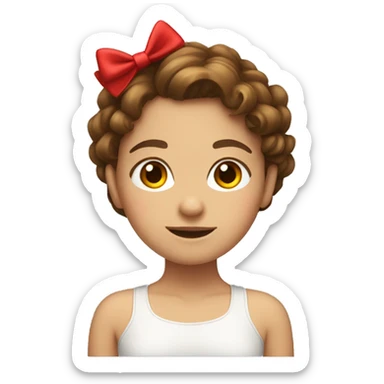 girl with brown wavy hair with a red bow in the back of her hair  sticker