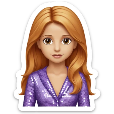 Sarah Michelle Gellar with long reddish blonde hair, lavender sequin outfit sticker