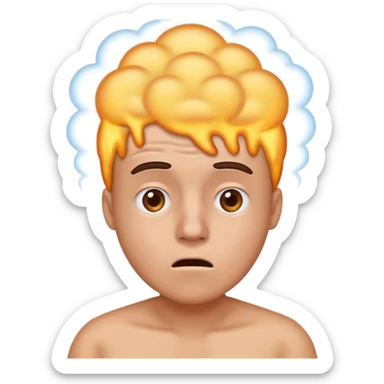 person at computer, head steaming from too much info sticker