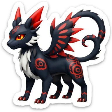 Handsome cool badass edgy Absol-Litten-Umbreon-Giratina-Pokémon-Fakémon-fusion-hybrid-creature, full body sticker