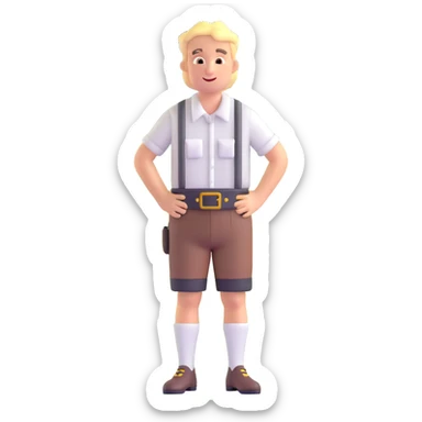 German person in Bavarian lederhosen shrugging with Sicily landscape in background sticker