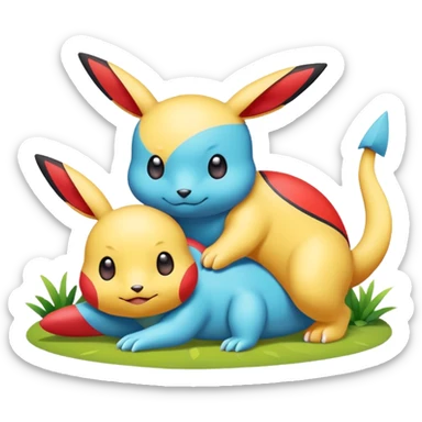 2 friendly pokemans one fell down and the other is helping the other get up  sticker